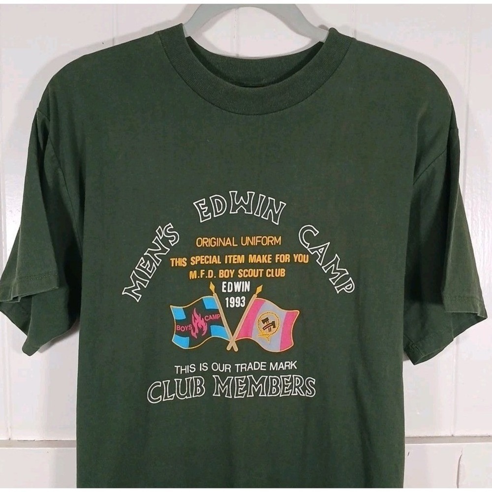Vintage EDWIN Boy Scout Camp Club Uniform‎ T-Shirt Men's Small Green Cotton SS